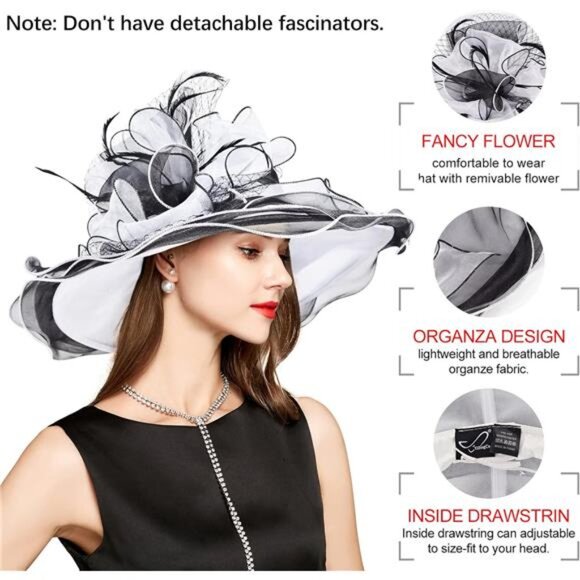 2025 Kentucky Derby Hat for Women Ladies, Organza Veil Feather Fascinator for - Picture 6 of 6